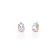Emerald-Shaped Aquamarine Halo Earrings