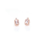 Emerald-Shaped Morganite Halo Earrings