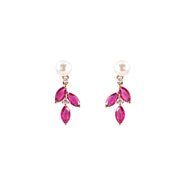 Marquise Ruby and Akoya Pearl Earring