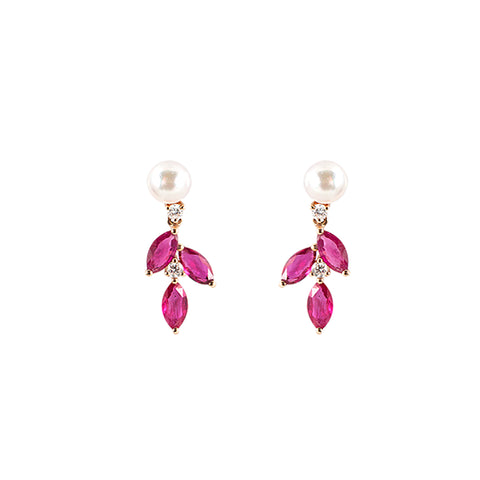Marquise Ruby and Akoya Pearl Earring