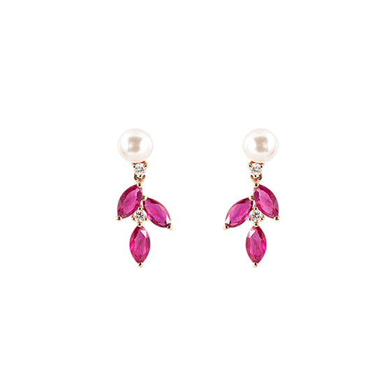 Marquise Ruby and Akoya Pearl Earring