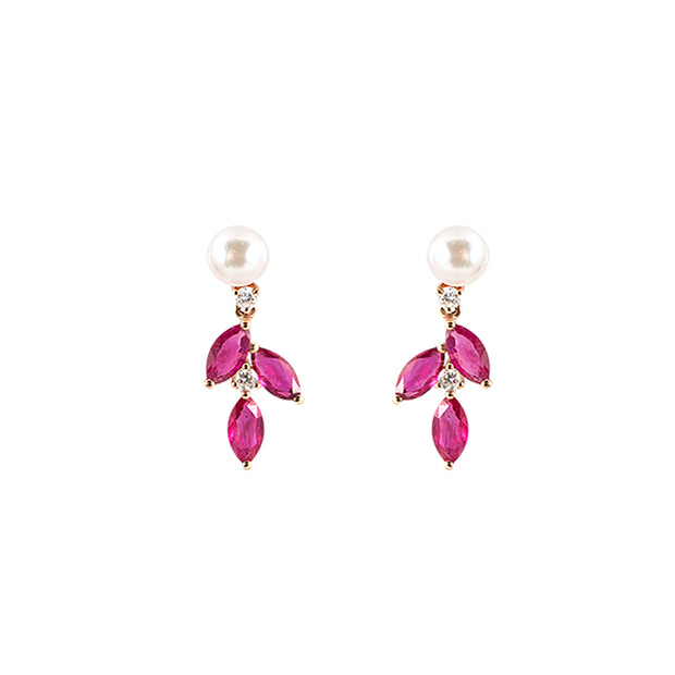 Marquise Ruby and Akoya Pearl Earring
