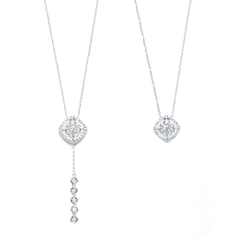 Rhombus-Shaped Diamond Necklace with Removable Pendant